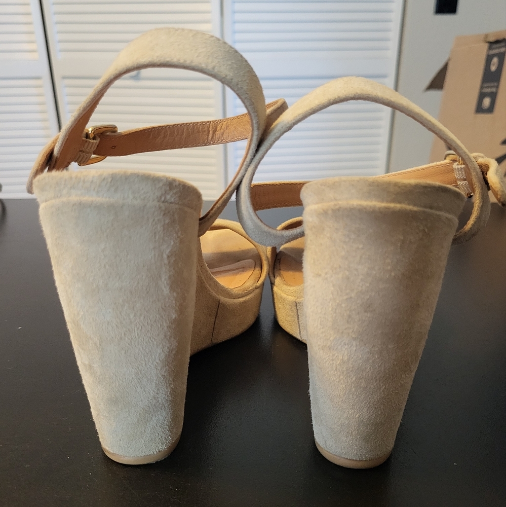Stuart WeitzmanSundraped Suede Platform Wedge Sandals, Med. Beig - Picture 6 of 11